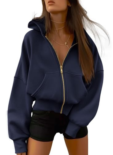 BTFBM Hoodies For Women Sweatshirt Fall Fashion Clothing 2026 Long Sleeve Fleece Jacket Winter Outfits Y2k Zip Up Hoodie(Navy, X-Large) | Amazon (US)