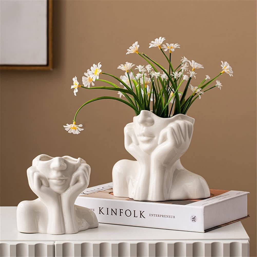 DHYXZCA White Ceramic Face Vase, Female Form Head Half Body Bust Vases Boho Feminist Minimalism D... | Amazon (US)