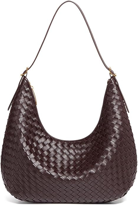 Shoulder Handbag for Women - Woven Hobo Bag Large Vegan Leather Purse Crescent Bag for Work Trave... | Amazon (US)