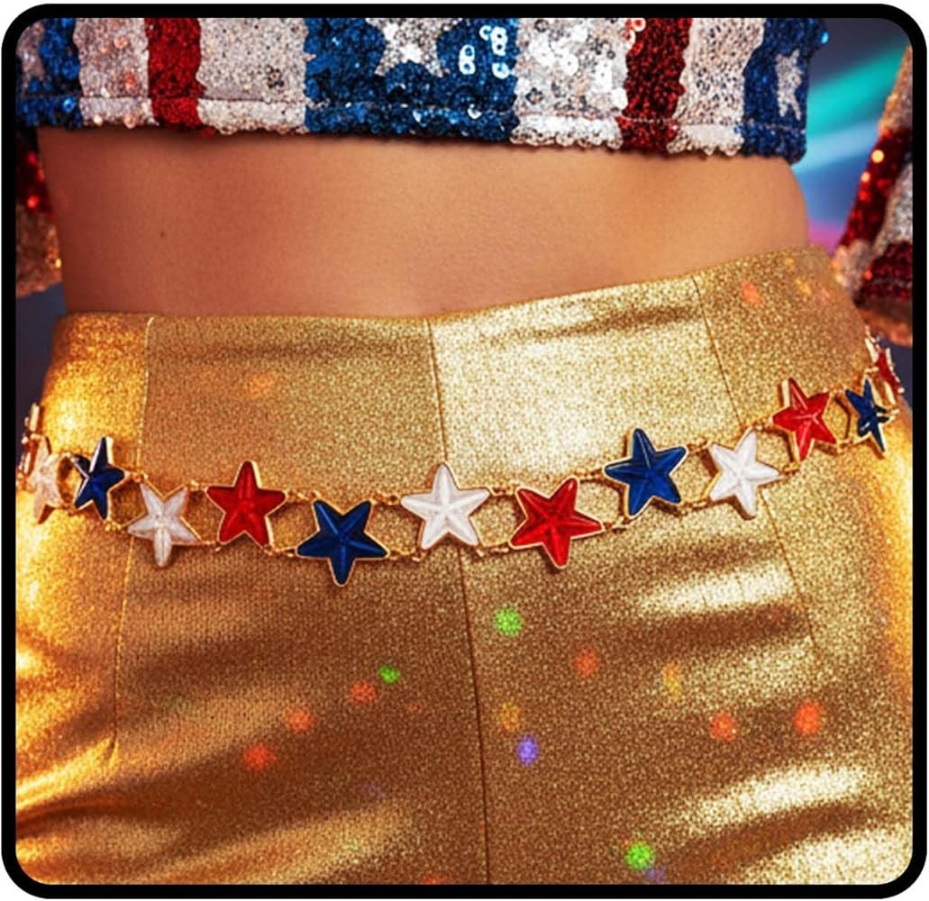 Amazon.com: ELABEST Rhinestone Chain Belt Crystal Waist Belt Statement Diamond Patriotic Star Belly Jewelry : Clothing, Shoes & Jewelry | Amazon (US)