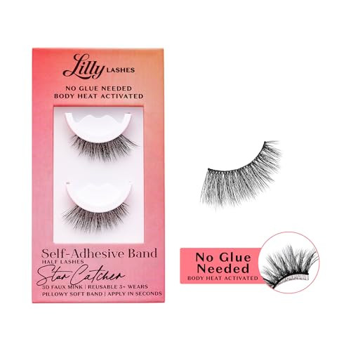 Lilly Lashes Self Adhesive Eyelashes (Half Lashes), No Lash Glue Needed, Body Heat Activated Press on Lashes, Reusable Self Adhesive Eyelashes Up to 5x, Easy to Apply & Remove (StarCatcher) | Amazon (US)