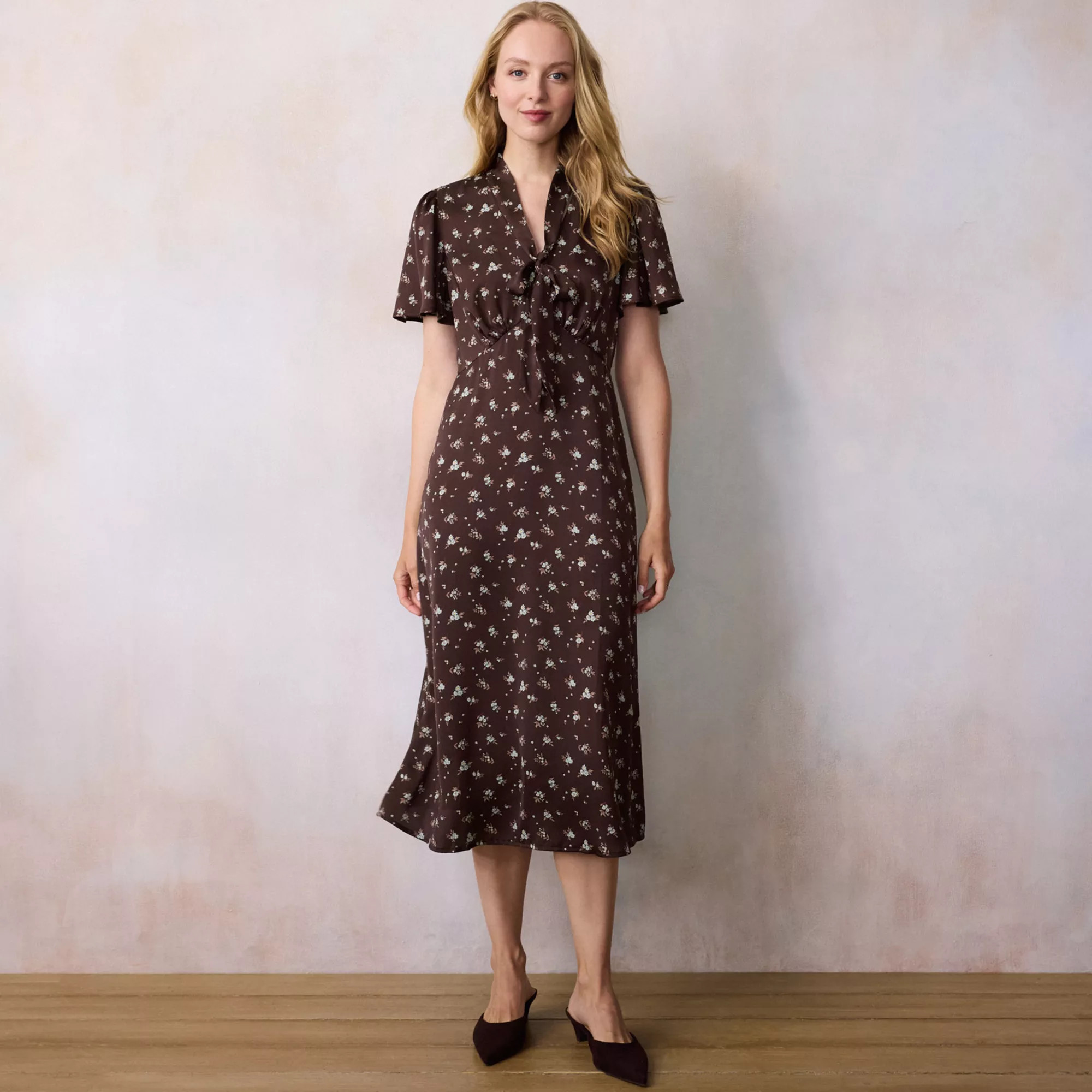Women's LC Lauren Conrad Short Sleeve A-Line Midi Dress, Size: XXL, Purple Tossed Posy | Kohl's