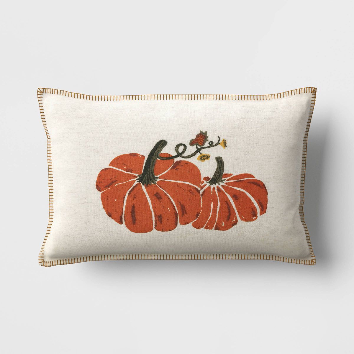 Printed Pumpkin with Blanket Stitch Edge Lumbar Throw Pillow Light Beige - Threshold™ | Target