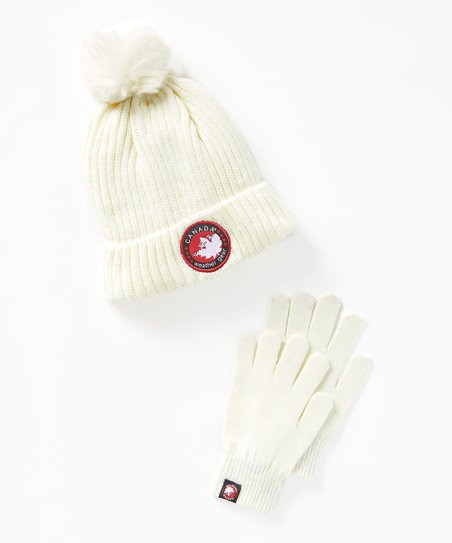 Canada Weather Gear Cream Pom-Pom Beanie & Gloves | Zulily