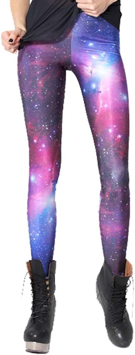 Amazon.com: Sister Amy Women's High Waist Galaxy Printted Ankle Elastic Tights Legging Purple Gal... | Amazon (US)