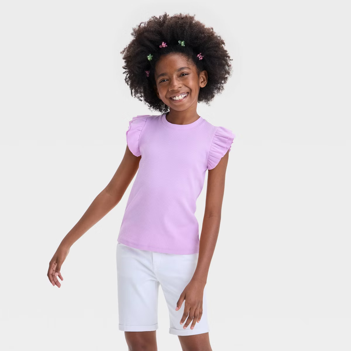 Girls' Short Ruffle Striped Ribbed T-Shirt - Cat & Jack™ | Target