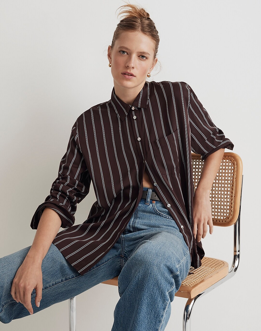 Satin Oversized Boyshirt in Stripe | Madewell