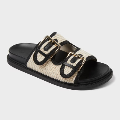 Women's Kylie Knit Double Band Footbed Sandals - Universal Thread™ Black 8: Slip-On, Open Toe, Textured Outsole | Target
