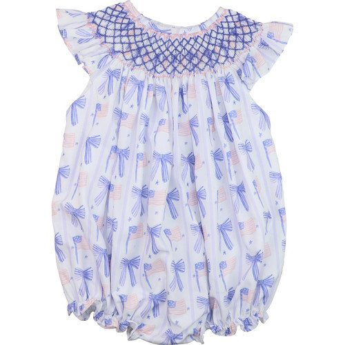 Red And Blue Flag And Bow Smocked Bubble | Cecil and Lou