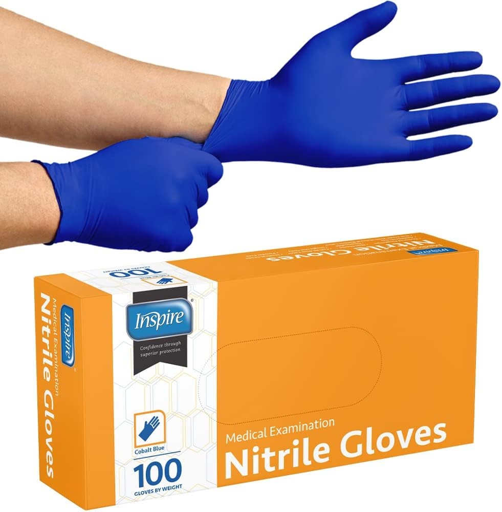 Inspire Cobalt Blue Nitrile Disposable Gloves | 4.5 Nitrile Safety Medical Exam Cooking Cleaning ... | Amazon (US)