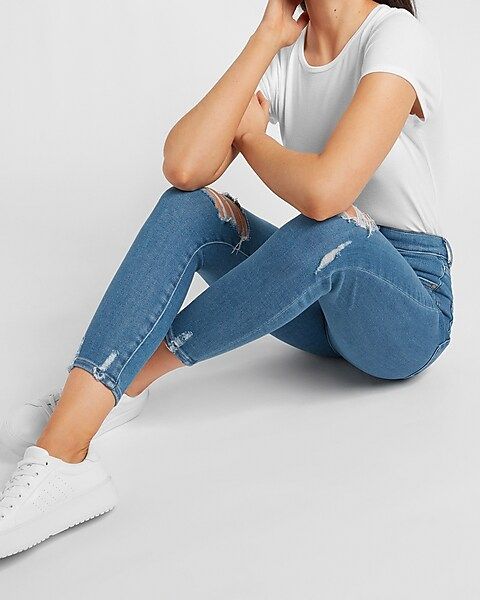 Super High Waisted Ripped Cropped Skinny Jeans | Express