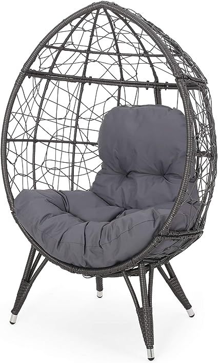 Valerie Outdoor Wicker Teardrop Chair with Cushion, Gray and Dark Gray | Amazon (US)