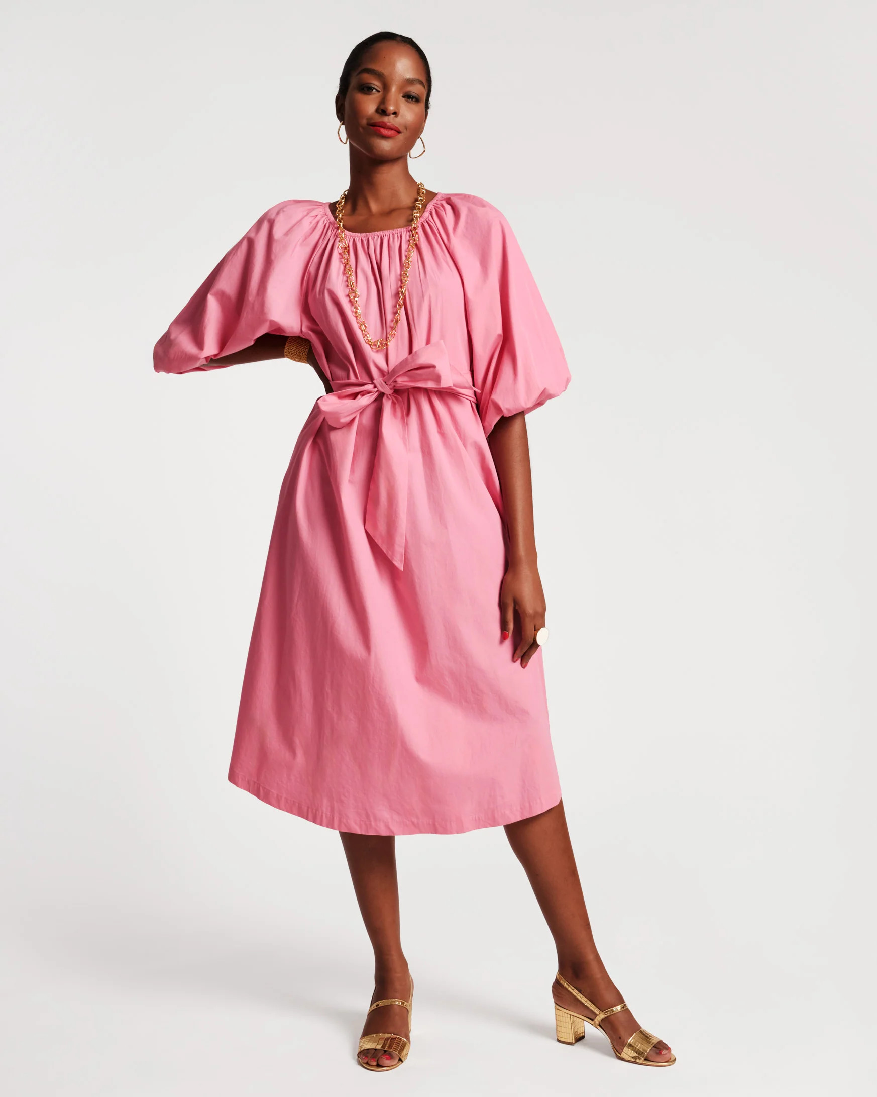 Bliss Midi Dress Cotton Poplin Pink | Frances Valentine