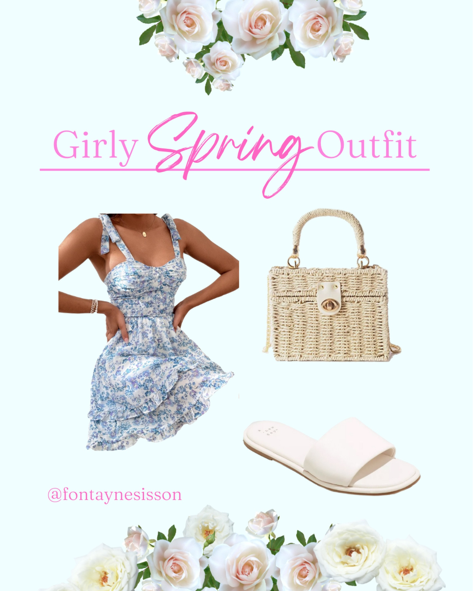 Girly spring outfit inspo ✨🤍 Blue floral dress from Shein, white sandals from Target, purse from Amazon. Spring fashion, spring outfit ideas, blue floral dress, blue dress, floral dresses for Spring, spring must haves, Amazon purses, target finds, Target style, Target sandals, spring fashion finds, 2023 spring trends, girly dresses, girly fashion, fashion inspo. 

#LTKunder50 #LTKstyletip #LTKSeasonal