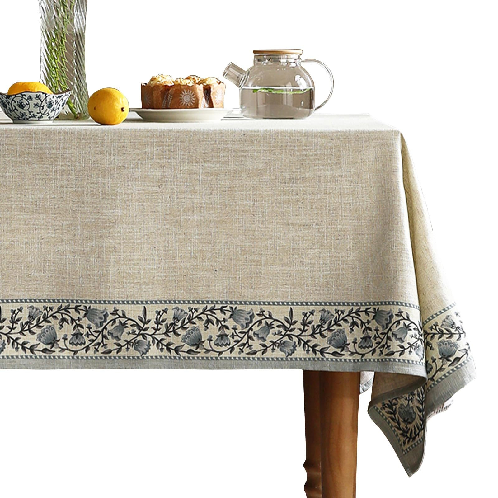 ISAENNE Designer Vintage Linen Elegant Small Square Tablecloth,Chinoiserie Floral Indoor Table Cl... | Amazon (US)