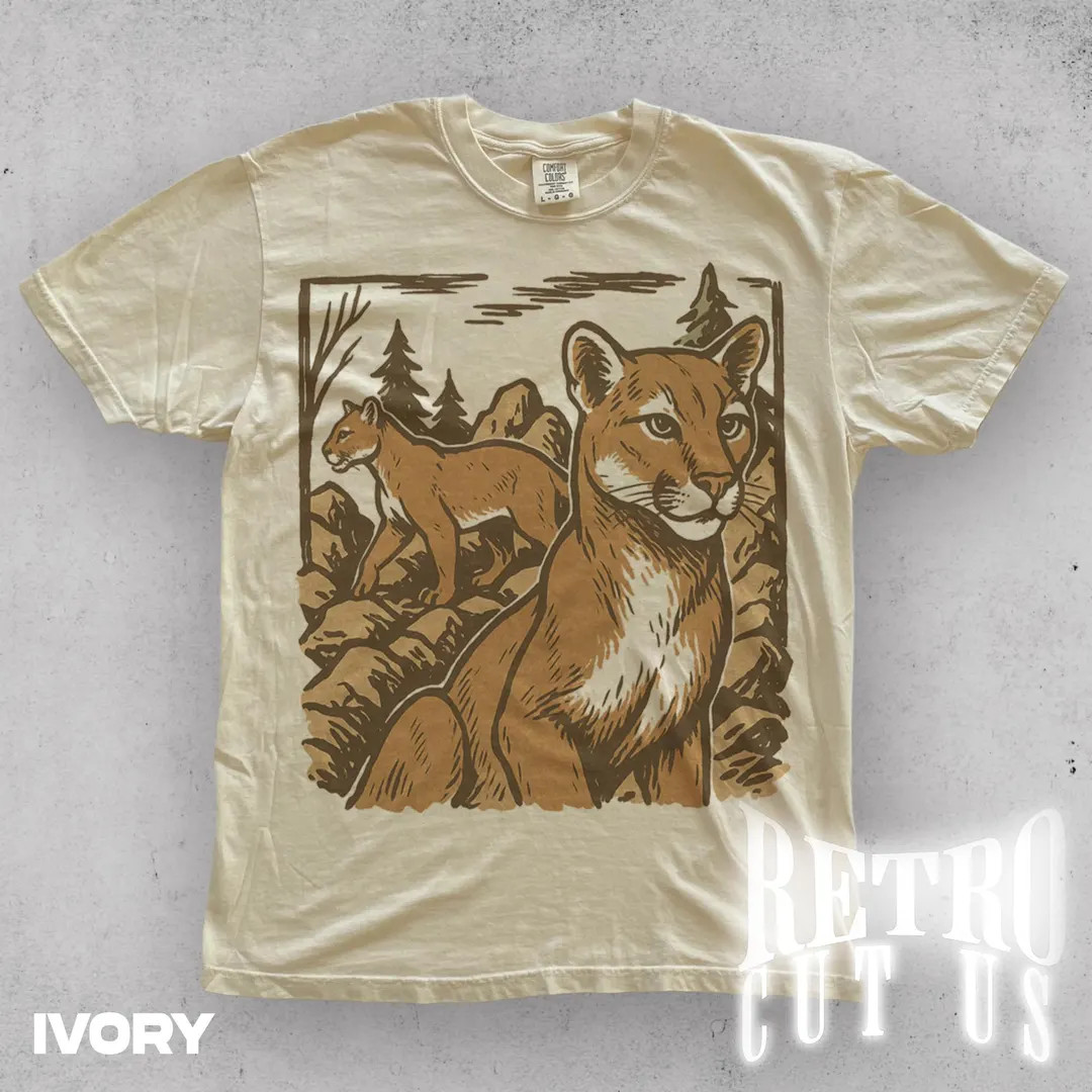 Cute Mountain Lion T-shirt, Vintage Wildlife Graphic Tee, Retro Big Cat Nature Shirt, Gift for An... | Etsy (US)