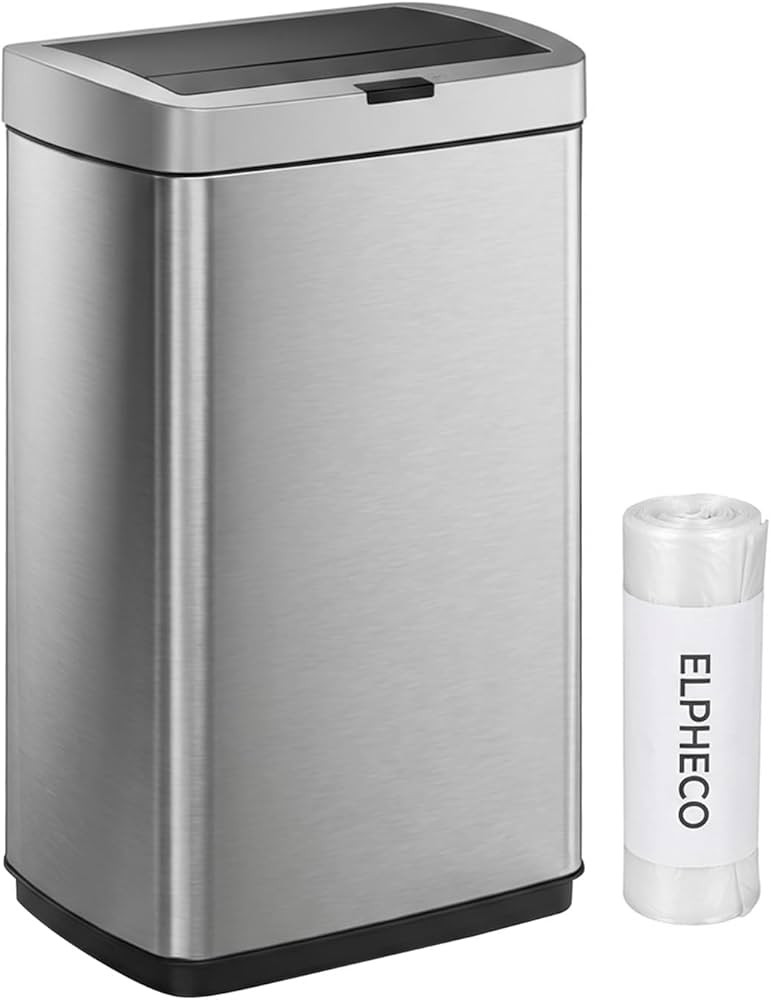 ELPHECO 13.2 Gallon Trash Can with Lid Motion Sensor, 50 Litre Brushed Stainless Steel Kitchen Tr... | Amazon (US)