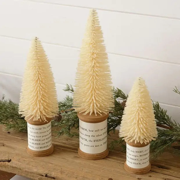 Spool Base Bottle Brush Tree Set of 3 | Antique Farm House