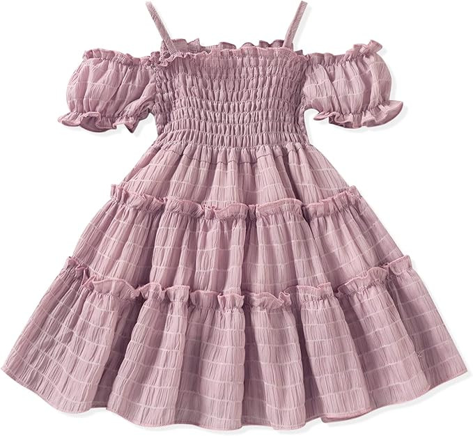 Toddler Girl Cold Shoulder Boho Dress Little Kids Flounce Lace Casual Midi Summer Dresses Outfit ... | Amazon (US)