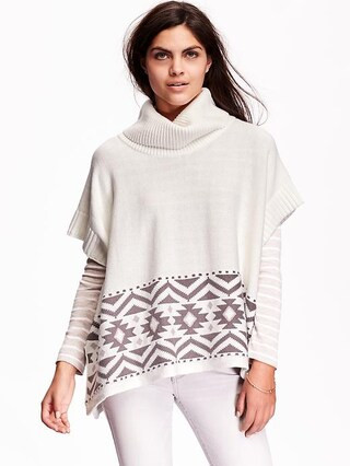 Old Navy Geo Pattern Poncho Sweater Size M/L - Geometric print bottom | Old Navy US
