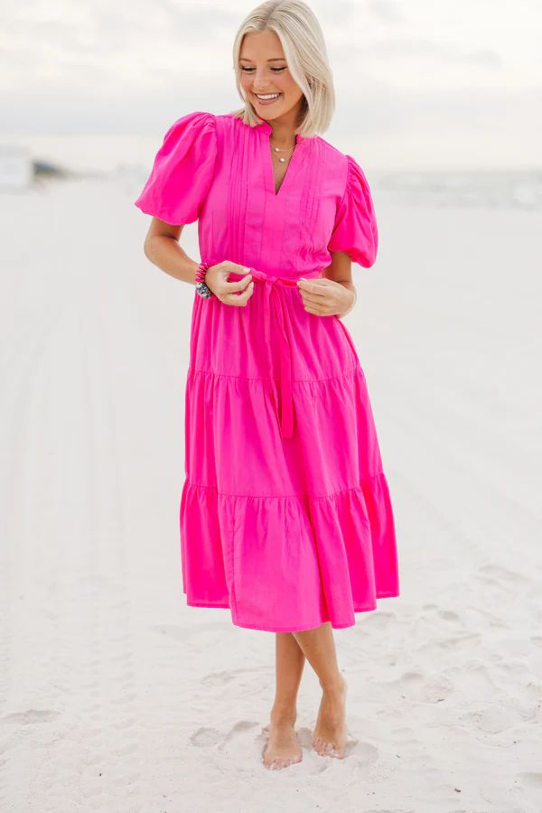 Pinch: Good To You Candy Pink Tiered Midi Dress | The Mint Julep Boutique