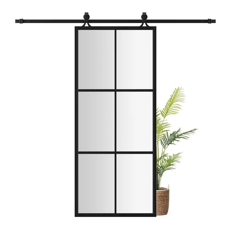 Win Stellar 84" H Black Aluminum Metal Glass Sliding Barn Door with Hardware Kit & Reviews | Wayf... | Wayfair North America