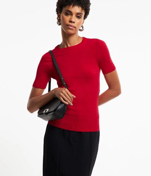 Blusa Básica em Tricô com Manga Curta Vermelho Vivo | Renner (BR)