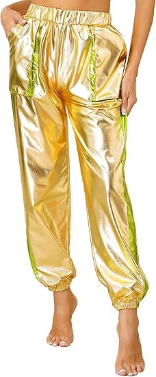 Lorilida Womens Glossy Metallic Hip-Hop Sweatpant Holographic Jogger Pants Tapered Pant with Pock... | Amazon (US)