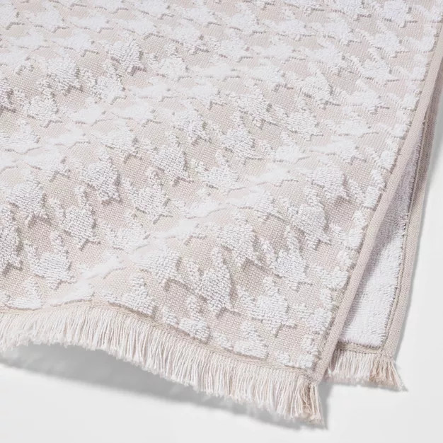 Houndstooth Fringe Terry Bath Towel Beige - Threshold™ | Target