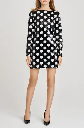 Betty Polka Dot Long Sleeve Sequin Minidress | Nordstrom