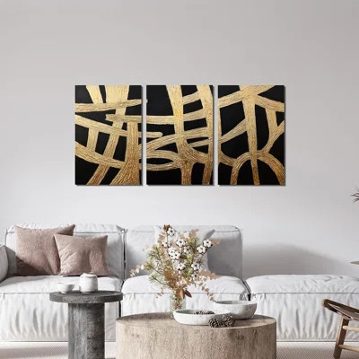 Canvas Wall Art Decor Modern Wall Art Pictures For Living Room Black And Gold Abstract Wall Art Decor Artwork For Walls Set Of 3 Abstract Textured Wal | Wayfair North America