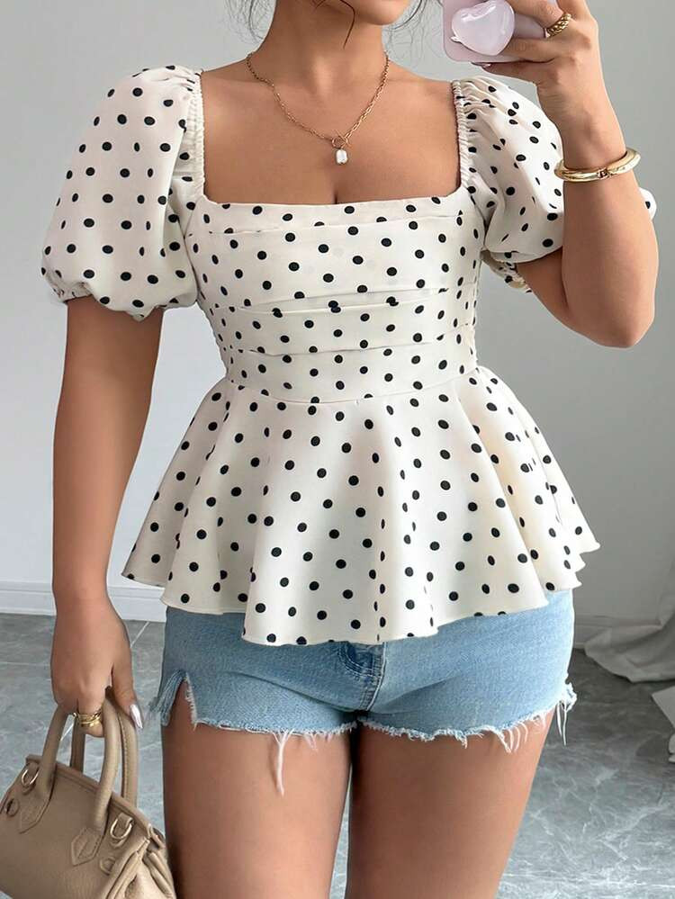Elenzga Plus Size Women Elegant Polka Dot Print Casual Blouse | SHEIN