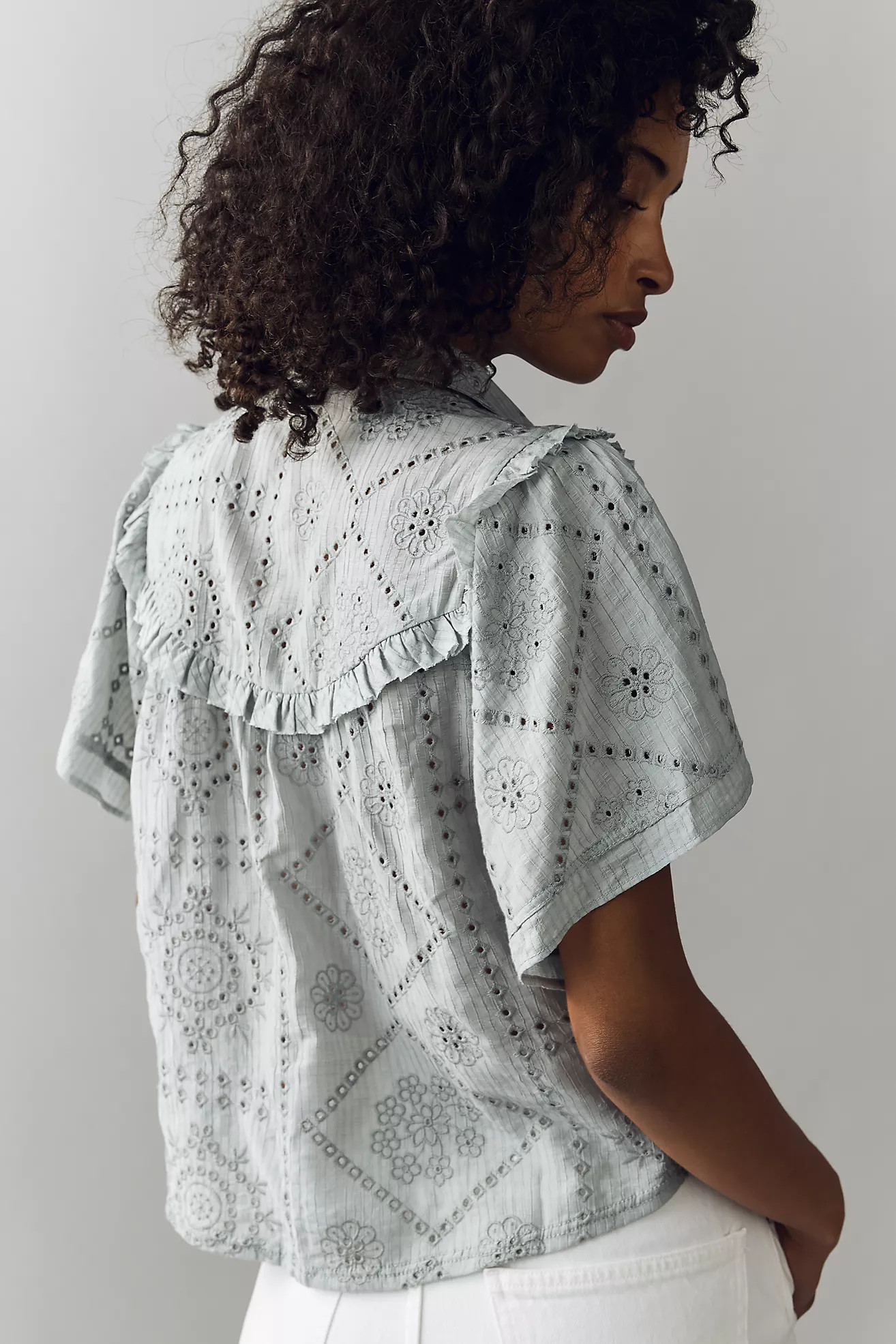 Pilcro Embroidered Eyelet Buttondown Shirt | Anthropologie (US)