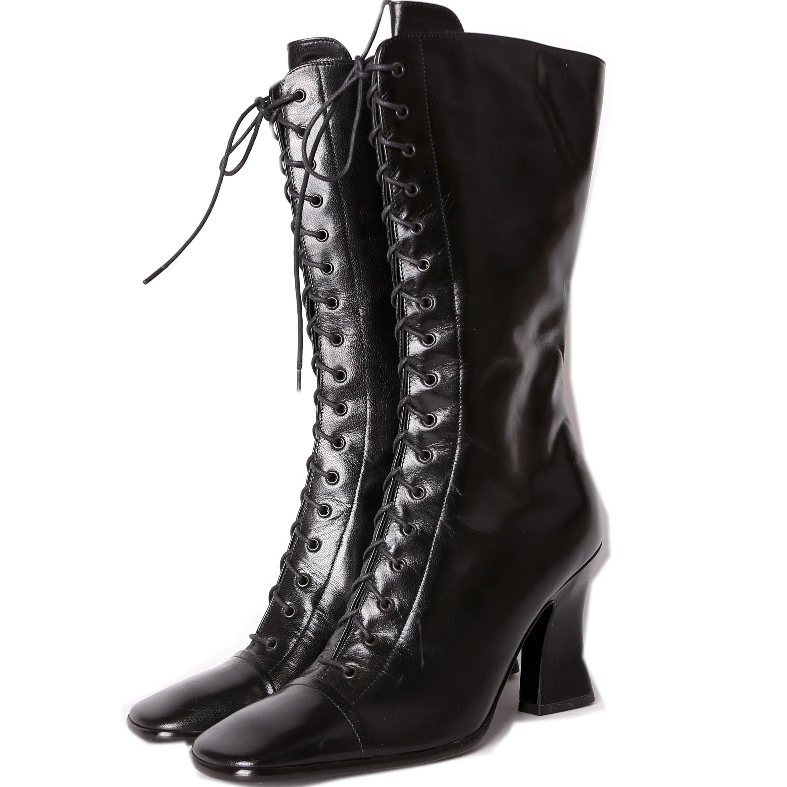 Leather Square Toe Tie Up Boots Size 38.5 | Keeks Designer Handbags