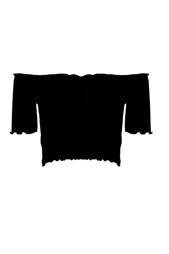 Petite Lettuce Hem Rib Bardot Crop Top | Boohoo.com (US & CA)