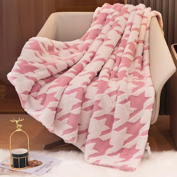 HT&PJ Sherpa Fleece Throw Blanket Super Soft Fluffy Throws Houndstooth Blanket Decorative for Bed... | Amazon (US)
