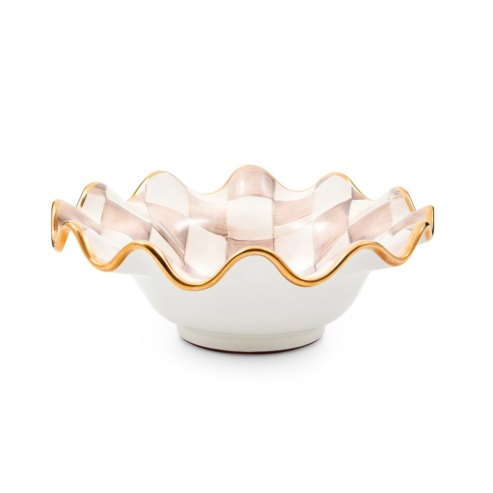 Mocha Check Ceramic Fluted Breakfast Bowl | MacKenzie-Childs