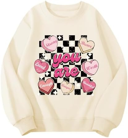 Rixalor Girls Valentines Sweatshirt Love Hearts Graphic Cotton Long Sleeve Crewneck Shirts 4-12 Y... | Amazon (US)