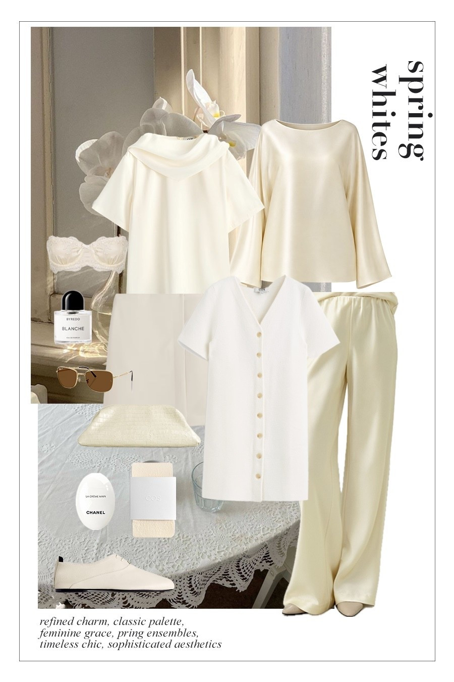 Spring essentials 🤍 

Spring elegance, spring outfits, classy style, minimal style, COS, Lily silk, silk pants, all White looks, classy workwear, daily outfits, elegant style 

#LTKWorkwear #LTKSeasonal #LTKootd