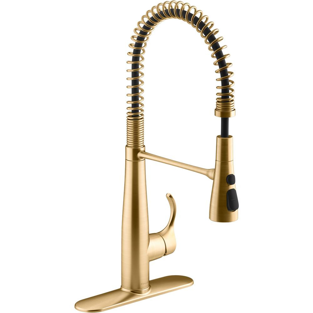 KOHLER Simplice Single Handle Pull Down Sprayer Kitchen Sink Faucet in Vibrant Brushed Moderne Brass | The Home Depot