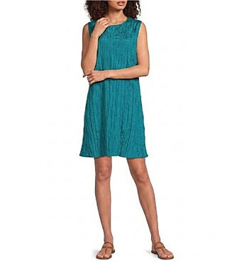 Eileen Fisher Crushed Silk Round Neck Sleeveless A-Line Dress - S | Dillard's