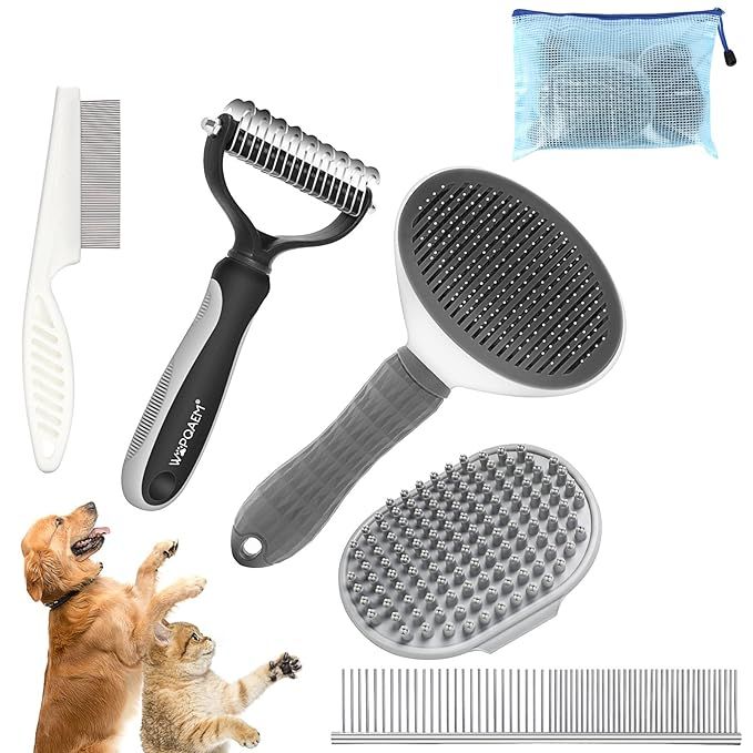5-in-1 Dog Grooming Kit - Self-Cleaning Slicker Brush for Dogs and Cats - Shedding Brush for Shor... | Amazon (US)