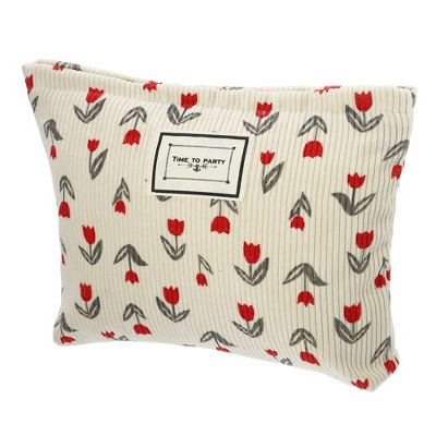 Unique Bargains Women's Floral Large Capacity Makeup Bag Red | Target