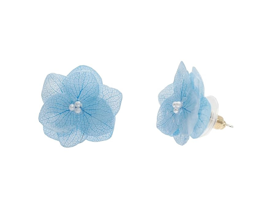 Handmade Hydrangea Real Flower Resin Stud Earrings, Amazon Prime Day, Beach Day, Beach  (Light Blue) | Amazon (US)