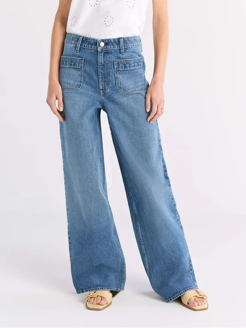 Free Assembly Women's and Women's Plus Wide Leg Jeans with Patch Pockets, 30", 32", and 34" Insea... | Walmart (US)