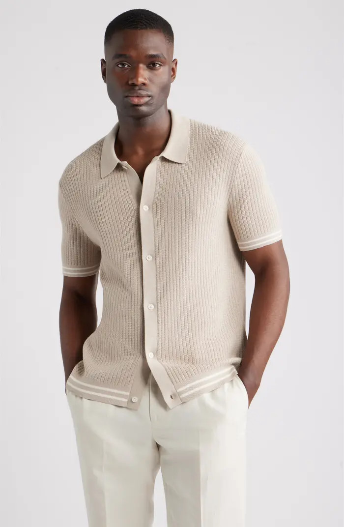 Short Sleeve Ribbed Cotton & Silk Cardigan | Nordstrom