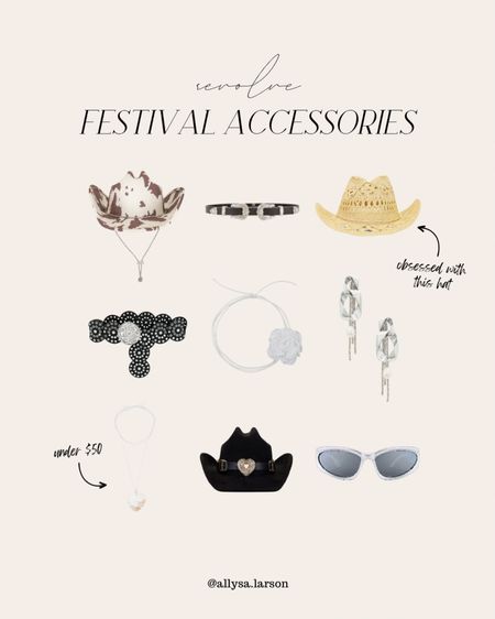 Festival accessories, cowboy hat, sunglasses, Coachella accessories, jewelry 

#LTKSeasonal #LTKstyletip #LTKFestival
