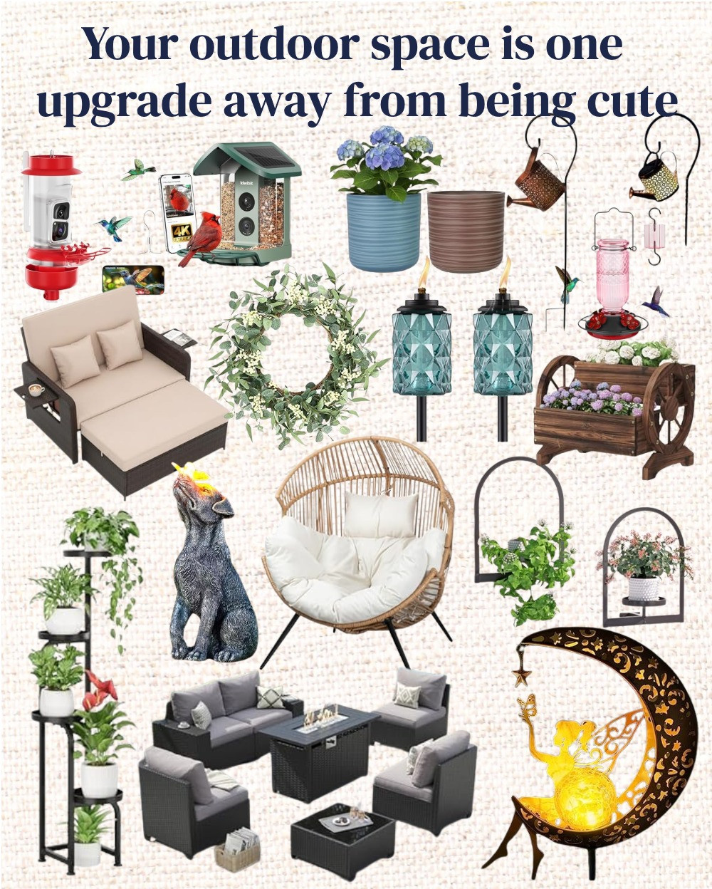 I’ve officially decided my outdoor space is going to be somewhere I actually want to spend time this year — and these are the pieces I’m using to make it happen.

Think patio furniture, outdoor decor, bird feeders, cozy lighting, and backyard essentials that make your space feel inviting without needing a full makeover. Whether you have a small balcony, a porch, or a full backyard, these are the kinds of upgrades that make a big difference.

I focused on:
✔️ Comfortable, functional patio furniture
✔️ Decorative pieces that don’t feel cluttered
✔️ Outdoor accents like bird feeders and planters
✔️ Easy ways to make your space feel cozy and styled

Because let’s be honest — if the space feels good, you’ll actually use it.

If you’ve been wanting to refresh your patio, porch, or backyard for spring and summer, this is a really good place to start. 

 

#LTKSeasonal #LTKHome #LTKSaleAlert