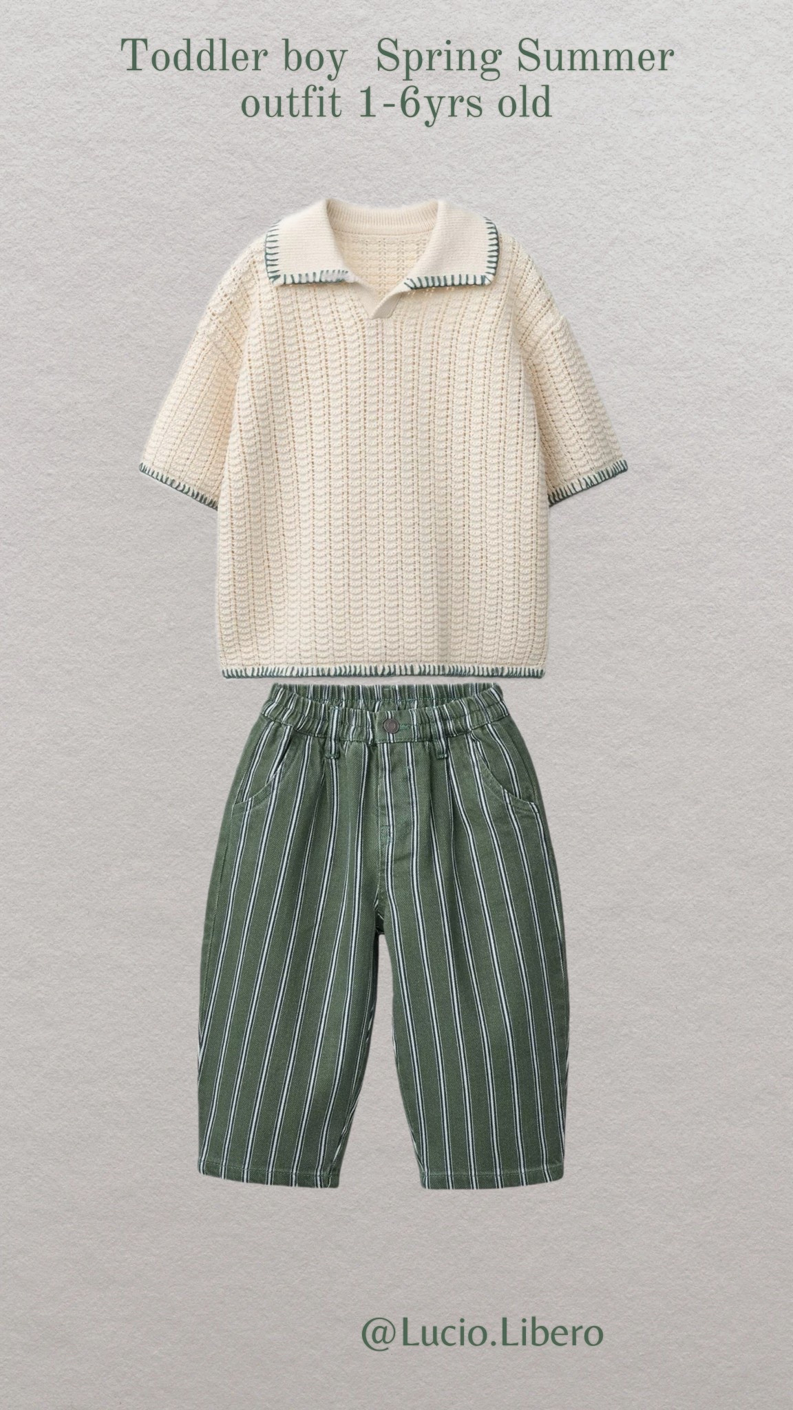 Toddler boy spring, summer outfit 

Crochet knitted Cardigan 
With baggy trousers ￼