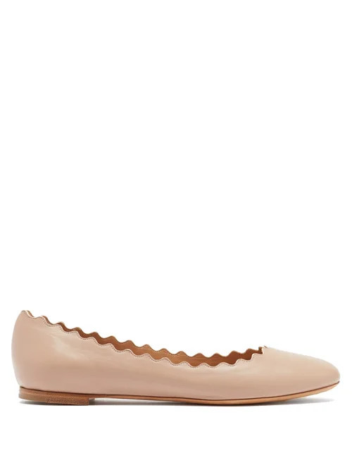 Chloé - Lauren Scallop-edge Leather Ballet Flats - Womens - Nude | Matches (US)